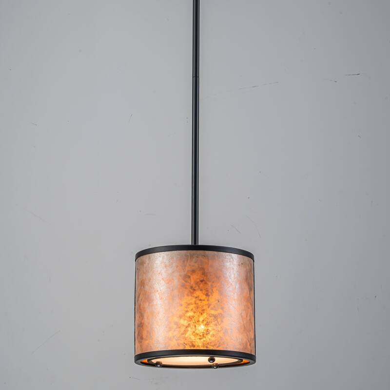 20" W and 8" W Rustic Matte Black Finish Tawny Mica Drum Pendant Light for Living Room & Bedroom - 8 in. W x 8.1 in. H x 8 in. D