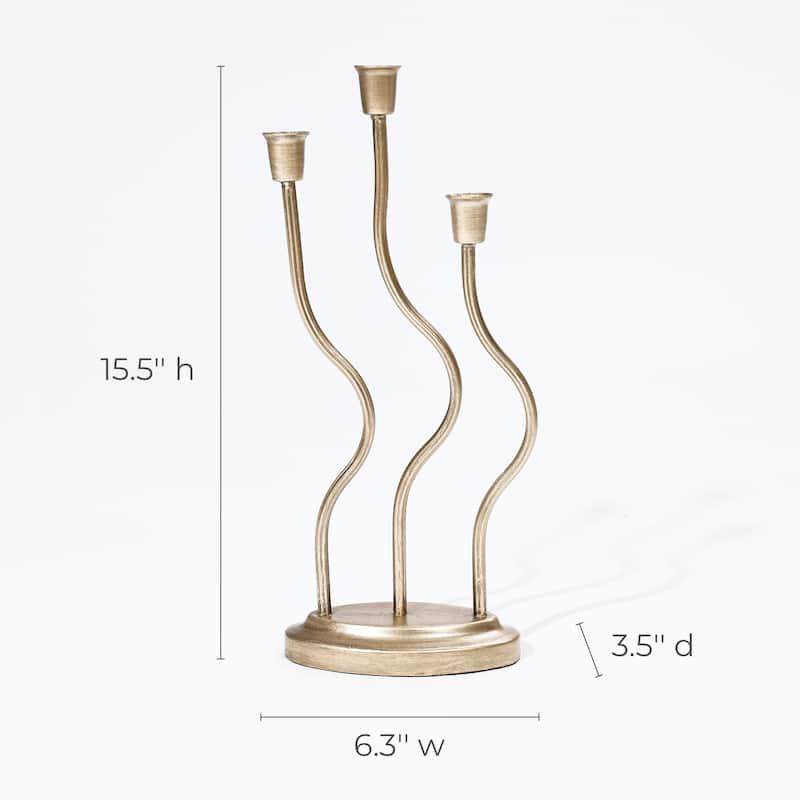 Gold Metal 3-Taper Candle Holder Tabletop Sculpture - 15.35" H x 6.9" W x 3.5" D