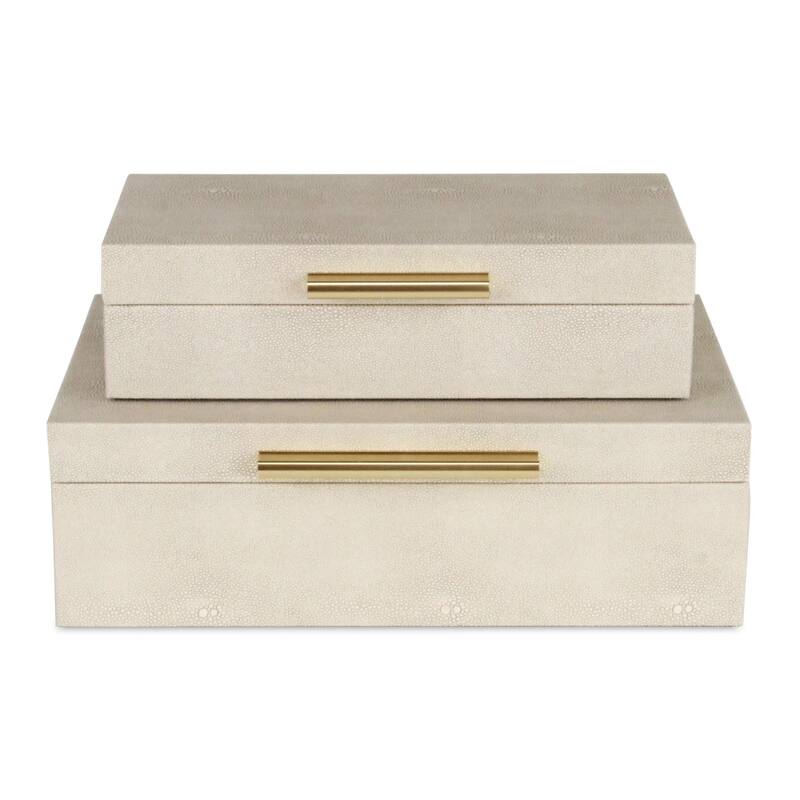 Handcrafted Wooden Rectangular Boxes - 10" - Beige - Set of 2