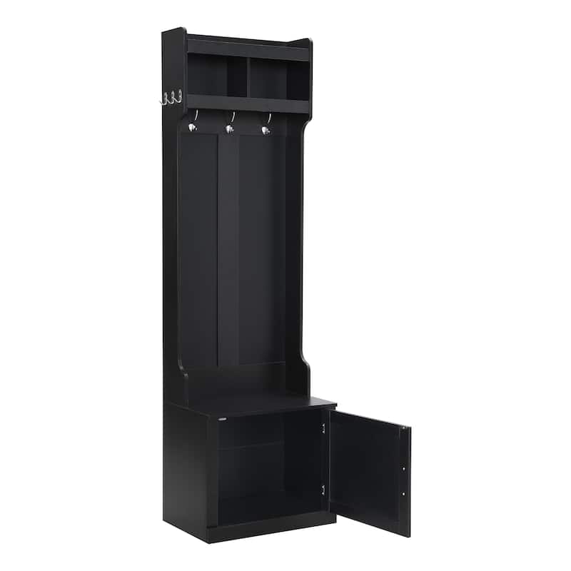 Minimalist Slim Hall Tree with Cabinet & 6 Hanging Hooks, Multi-functional Storage Bench with Coat Rack, Elegant Foyer Cabinet