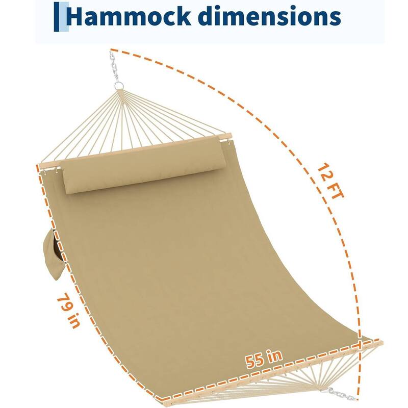 Double Quilted Fabric Hammock, 450 LBS Capacity for Outdoor Patio Backyard Poolside