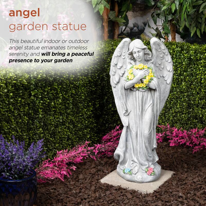 Angel with Yellow Flower Wreath Statue