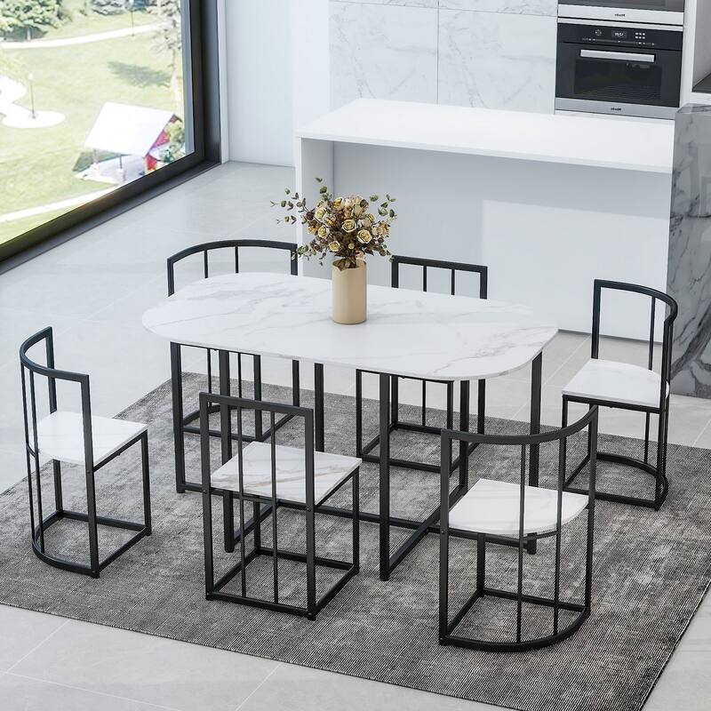 7-Piece Iron Dining Table Set with Table and Six Chairs