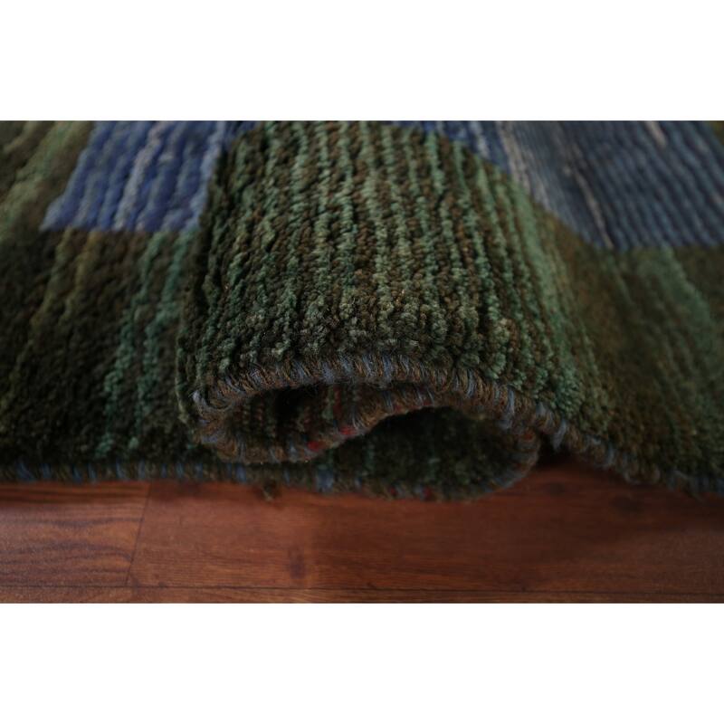 Blue & Green Striped Gabbeh Persian Accent Rug Handmade Wool Carpet - 3'8"x 5'3"