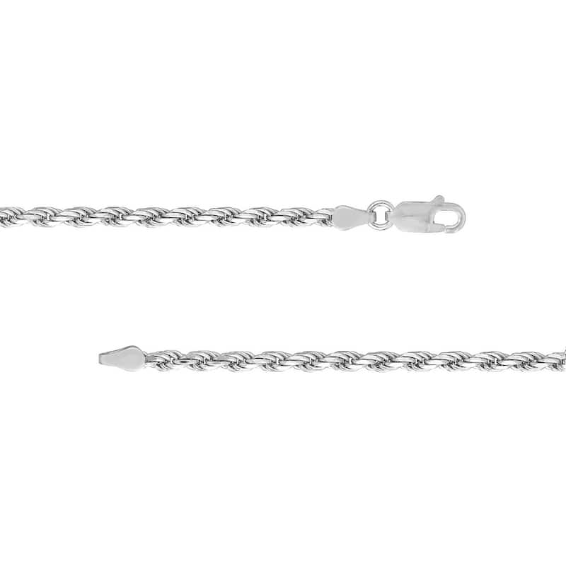 Curata 925 Sterling Silver Rhodium 2.7mm Diamond Cut Rope Chain Necklace