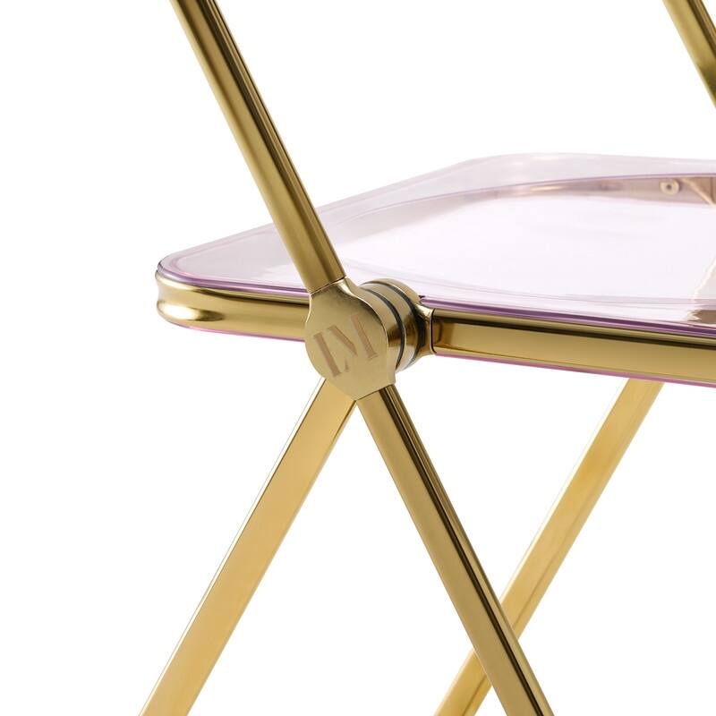 Lawrence Modern Foldable Transparent Acrylic Folding Dining Chair with Accent Gold Chrome Frame for Home Living and Dining Room