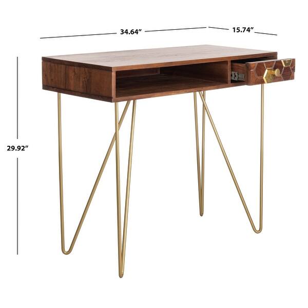 dimension image slide 1 of 3, SAFAVIEH Raveena 1-Drawer 1-Shelf Hairpin Leg Desk