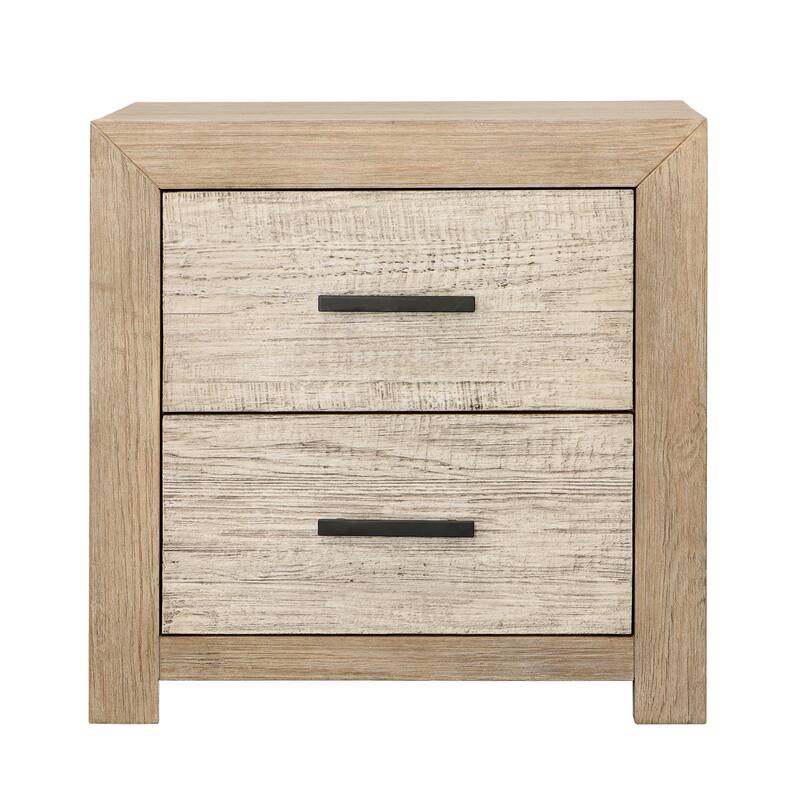 Rowena 2-Drawer Pine Wood Nightstand, Light Warm Wash