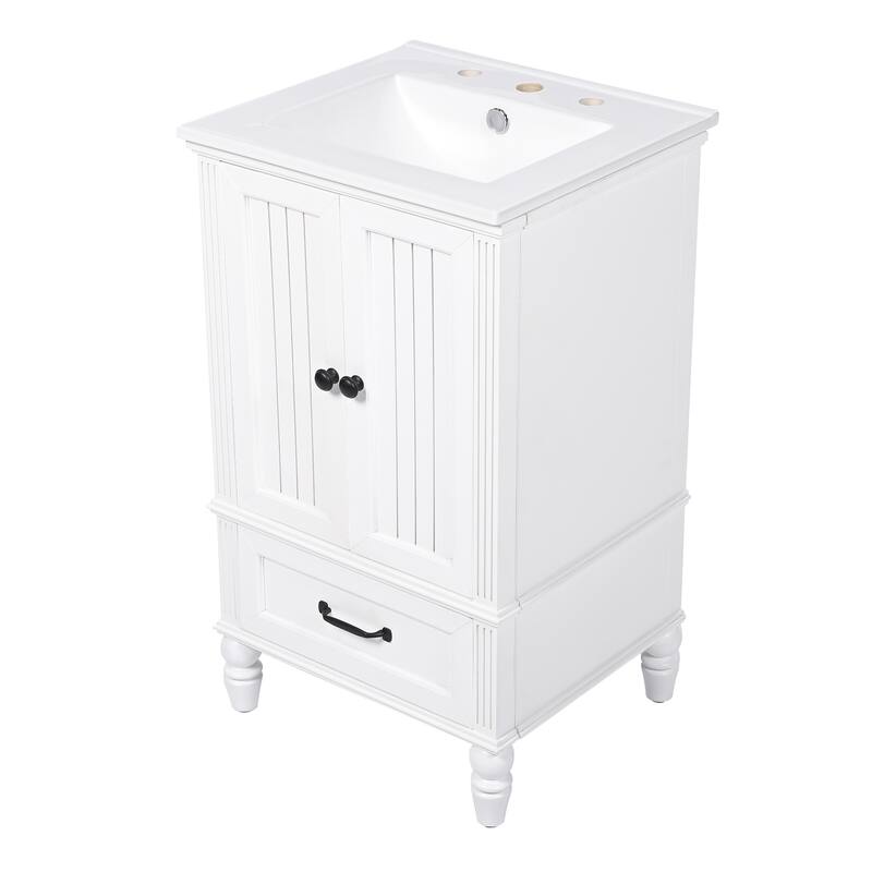 Small Bathroom Vanity with Sink, Freestanding Wooden Bathroom Cabinet, Storage Cabinet with Magnetic Door Stopper & Drawer