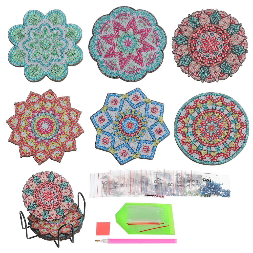 Diamond Art Coasters, 6 PCS Diamond Art Painting Coasters Holder, Mandala - Multiple colors