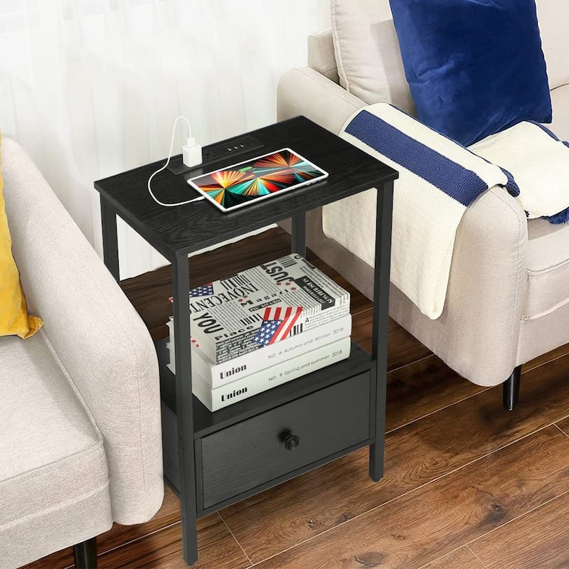 Nightstand with Charging Station, USB Ports & Power Outlets