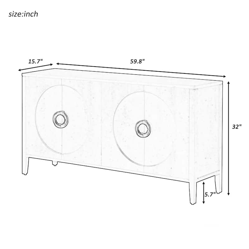 Sideboard with Metal handles and 4 Doors - Black