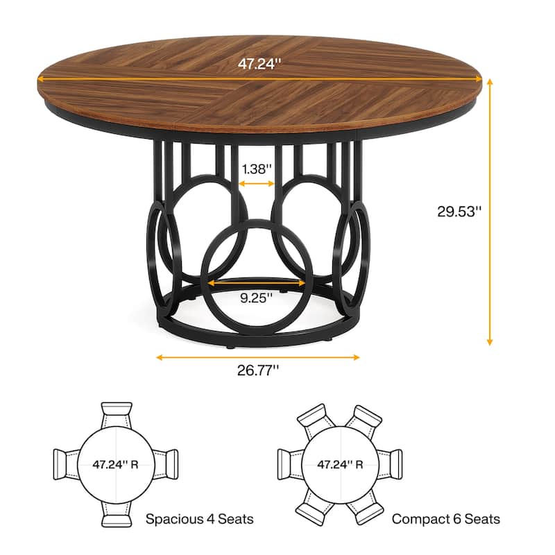 47” Round Dining Table for 4-6 with Sturdy Metal Base for Dining Room