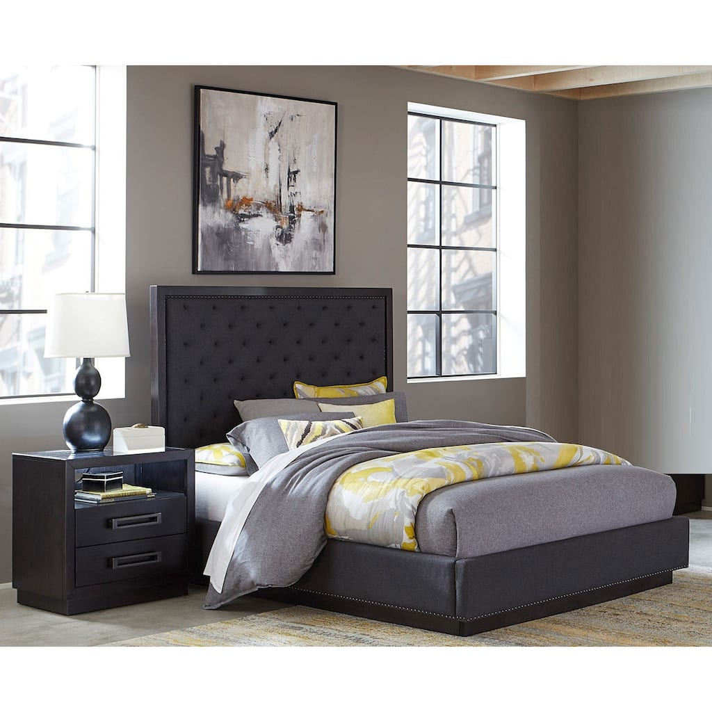 Charcoal Finish 3pc Bedroom Set Bed and Two Nightstands