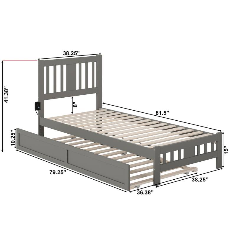 Tahoe Twin XL Bed with Footboard and Twin XL Trundle in Grey