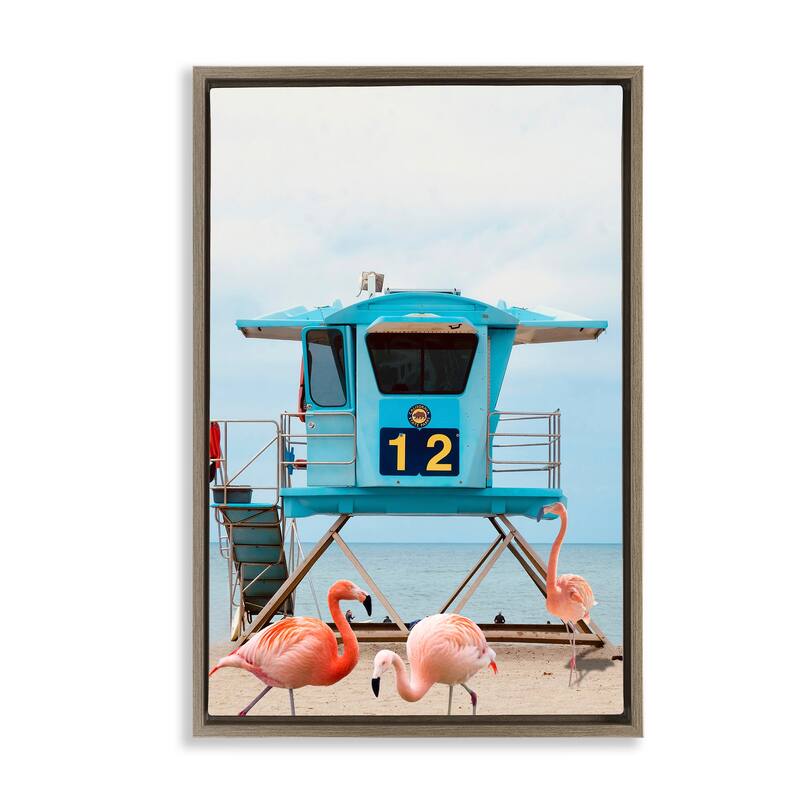Stupell Beach Shore with Flamingoes Framed Floater Canvas Wall Art Design By Ashley Singleton - 21 x 31 - Brown