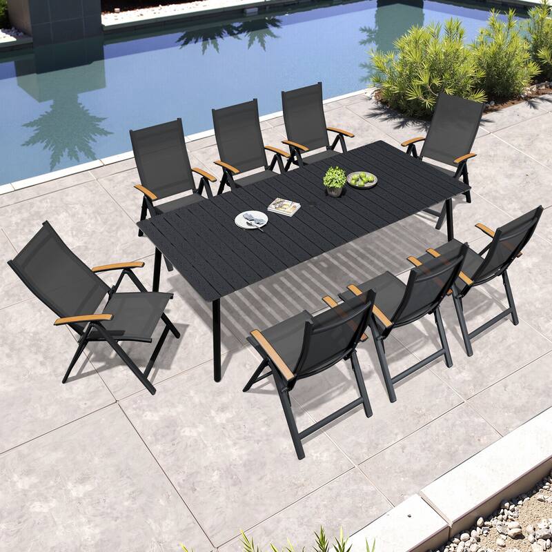 7/9-Piece Outdoor Patio Dining Set Adjustable Folding Chairs and Aluminum Dining Table - Black Table - 94.49 inches