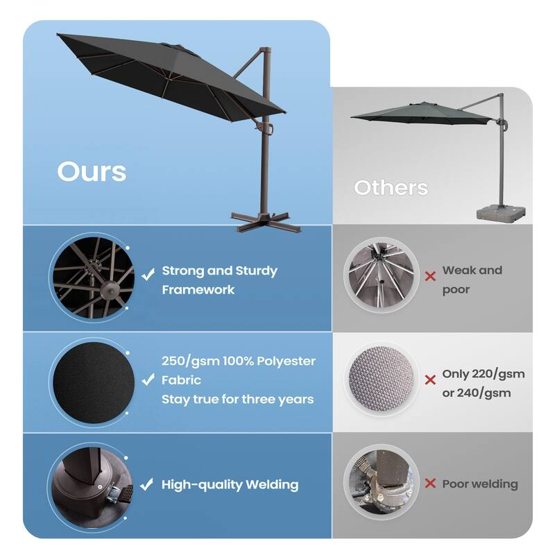 10x12.5 FT Outdoor Patio Cantilever Umbrella 360 Degree Rotation