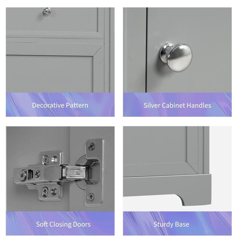 Storage Cabinet Bathroom Vanity with Ceramic Sink, Soft Closing Door, Door Rack and Adjustable Shelf - Ready to Assemble