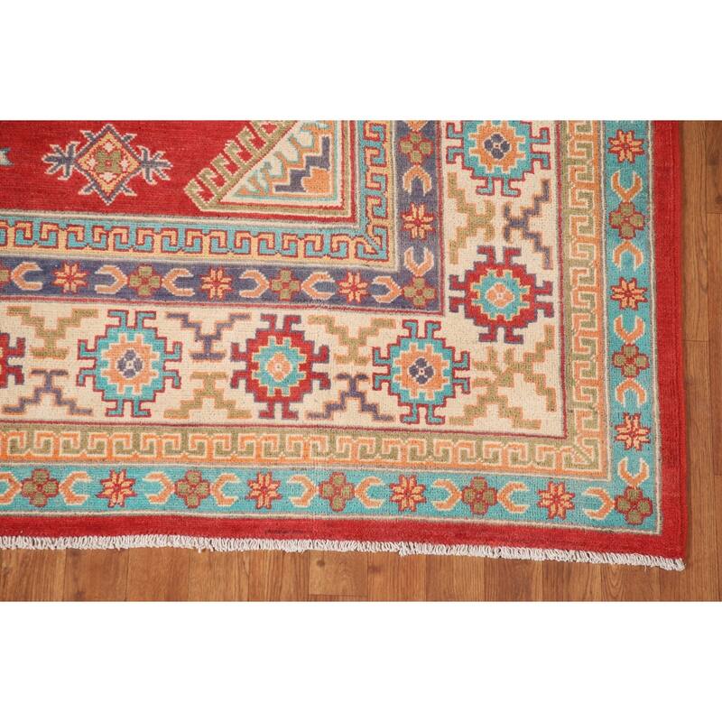 Geometric Kazak Living Room Area Rug Hand-Knotted Wool Carpet - 6'8" x 10'3"