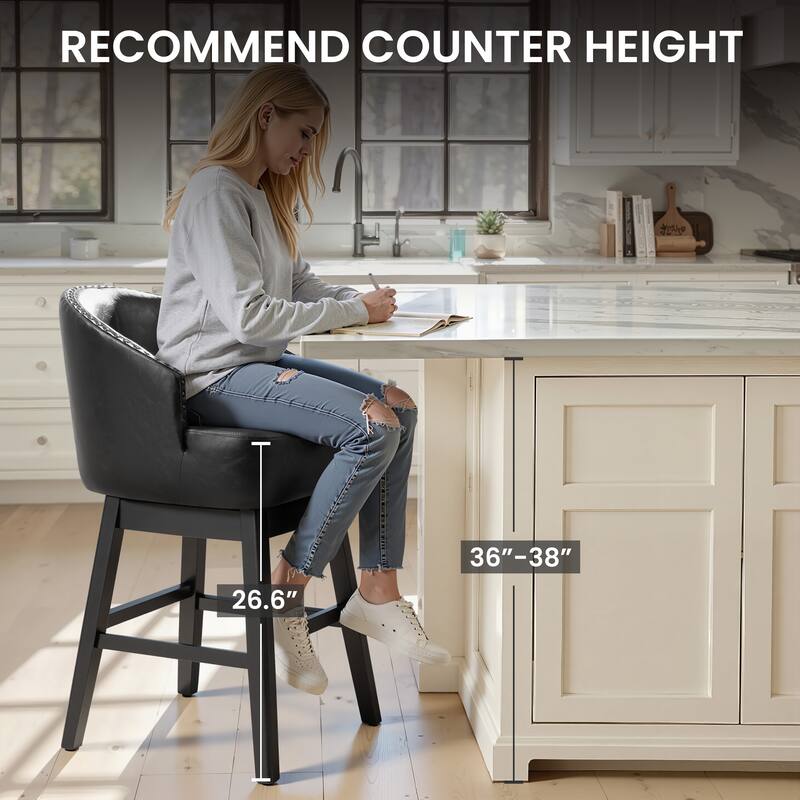 26.6" Counter Height Bar Stools Upholstered Solid Wood Swivel Barstool Set of 2/4