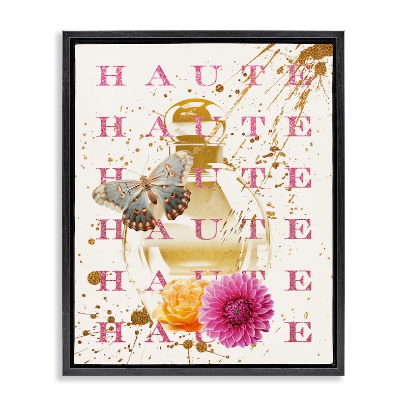 Stupell Haute Perfume & Gold Splatter Framed Floater Canvas Wall Art Design By Susan Arnot - 25 x 31 - Black