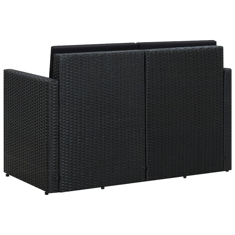 vidaXL 2 Seater Patio Sofa with Cushions Black Poly Rattan - 46.5" x 25.6" x 29.1"