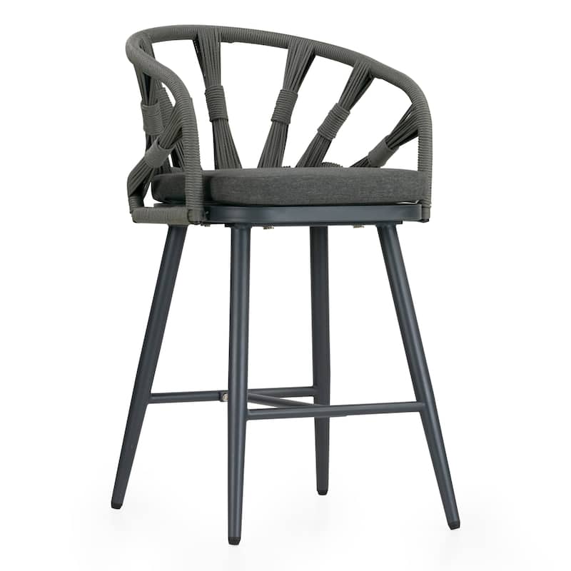 Set of 2 Birre Grey Outdoor Counter Height Stool with Hand-Woven Back