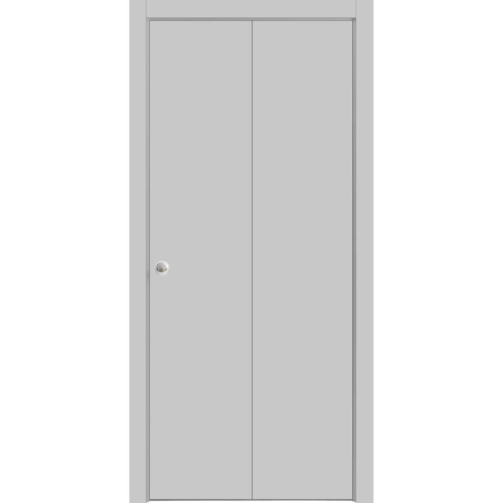 Sliding Closet Bi-fold Doors 36 x 80 inches | Planum 0010 Matte Grey | Sturdy Tracks Moldings Trims Hardware Set