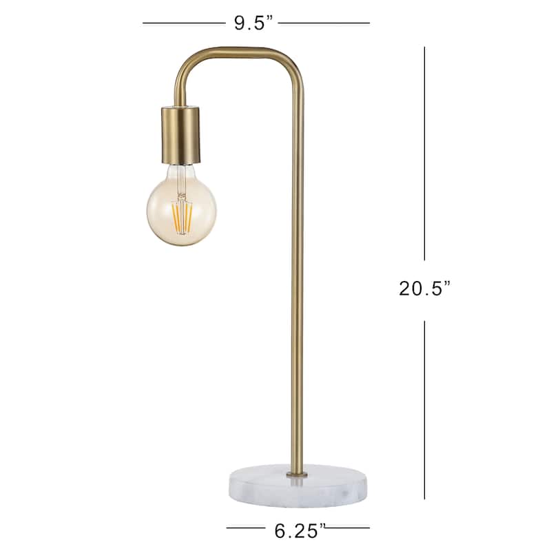 Vega 20.5" Minimalist Glam Gold Pipe Metal/Marble LED Table Lamp, Brass Gold by JONATHAN Y