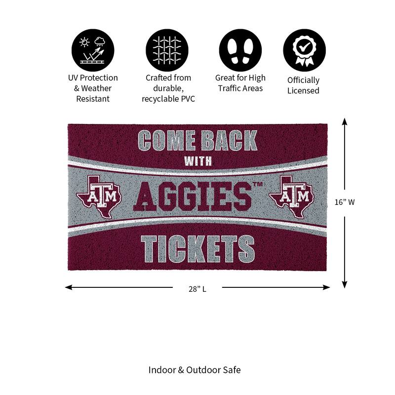 Texas A&M University 28 in. x 16 in. PVC "Come Back With Tickets" Trapper Door Mat