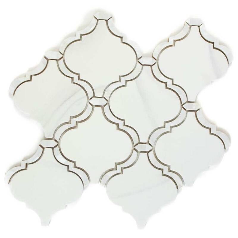 The Tile Life Tahitian Pearl 14x14.5 White Satin Glass Arabesque Mosaic Wall & Backsplash Tile