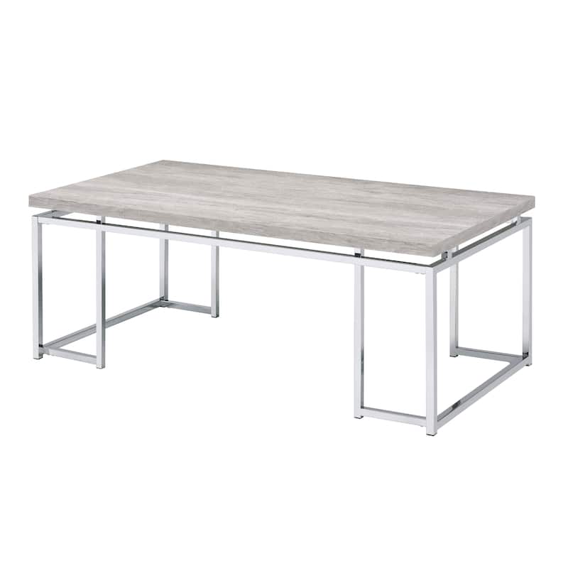 Coffee Table with Rectangular Tabletop and Metal Legs, Silver and Brown