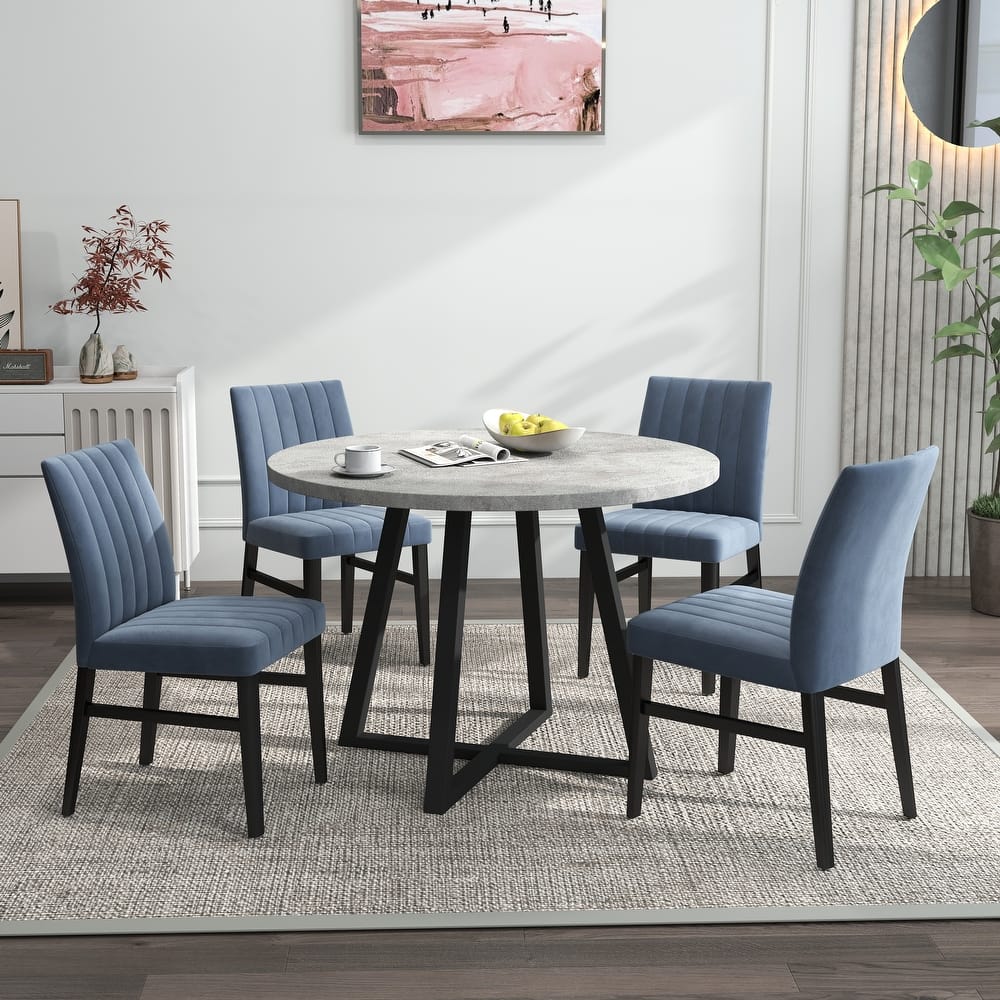 Roundhill Furniture Edo 5-Piece Dining Set, Round Table with 4 Upholstered Chairs,