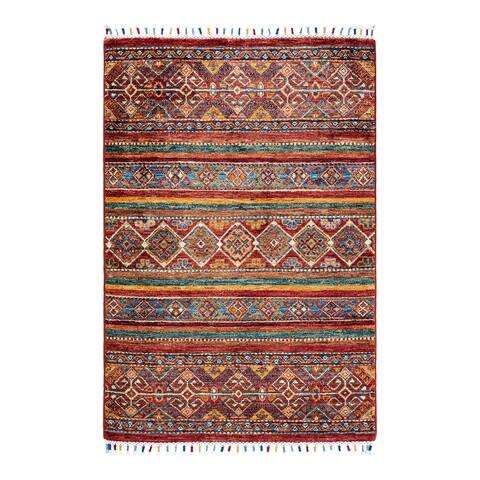 Hand Knotted Bohemian Tribal Wool Area Rug - 2' 8" x 3' 11"