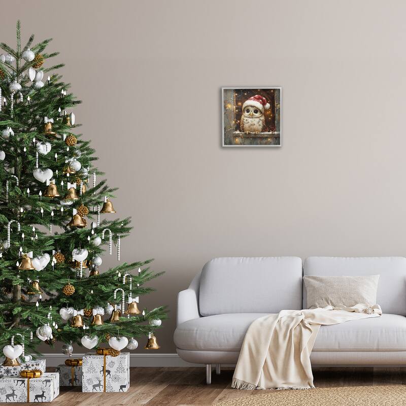 Stupell Festive Owl with Holiday Lights Framed Giclee Art Design By Riley B
