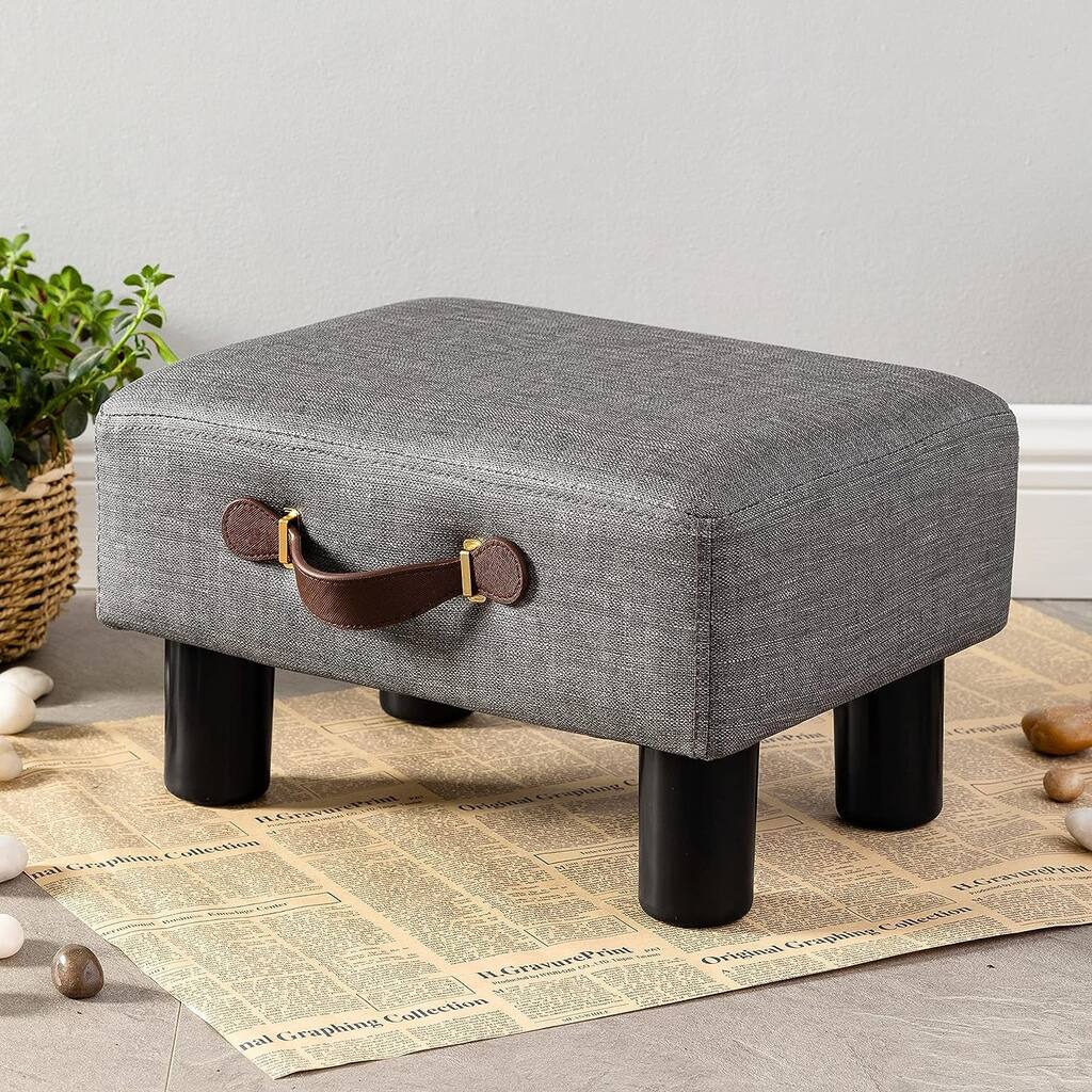 Grey Linen Foot Stool with Storage and Handle