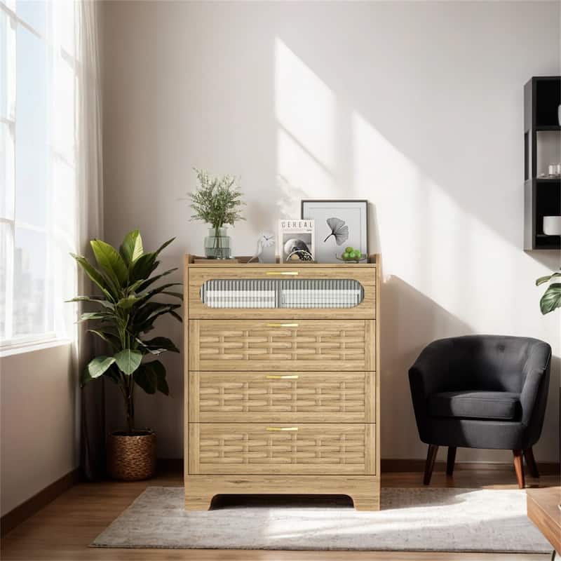 Wood 4 Drawer Dresser for Bedroom,Large Double Dresser w/Wide Drawers