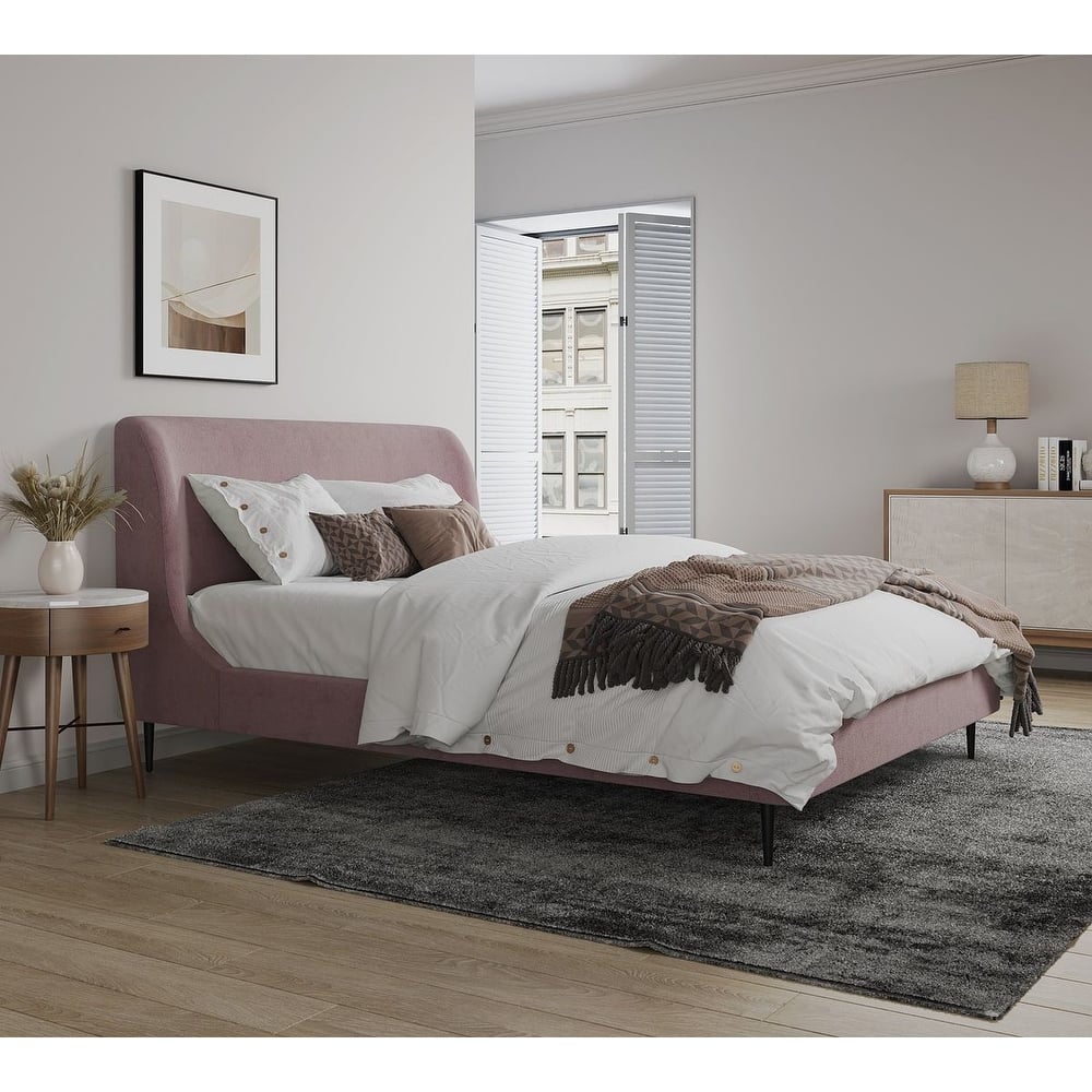 Heather Velvet Upholstered Bed with Black Legs