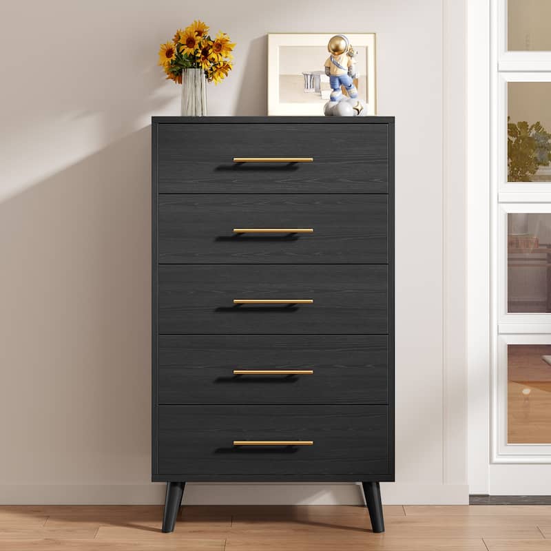 5/6/Chest of Drawers Dresser Modern Drawers with Metal Handles, Wood Storage Dresser for Bedroom, Living Room, Entryway - Black - 5-drawer