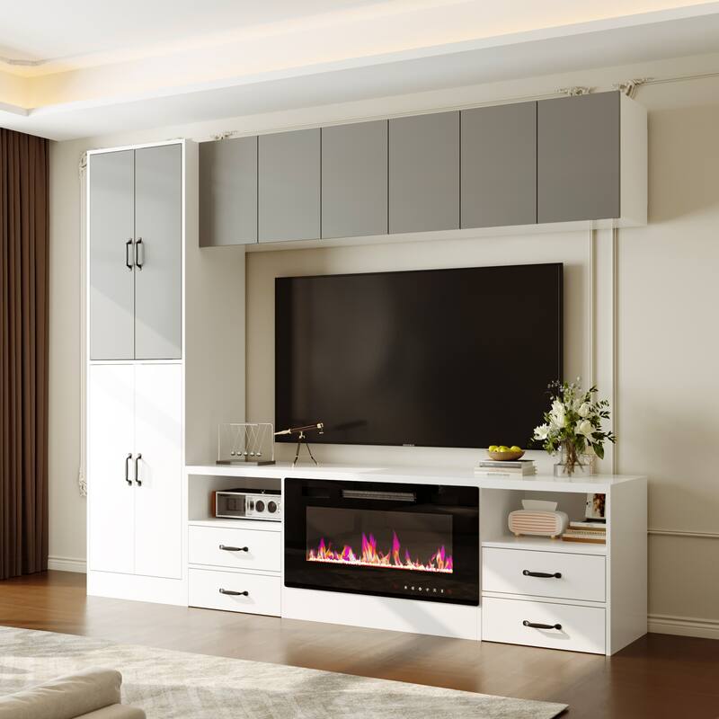 Wall Entertainment Center with Storage Cabinets, TV Stand & Optional 30" Electric Fireplace