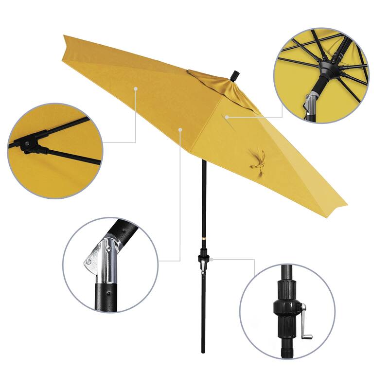 California Umbrella 9' Rd.Crank Lift, Collar Tilt, Aluminum Pole, Fiberglass Rib Patio Umbrella, Black Finish, Olefin Fabric
