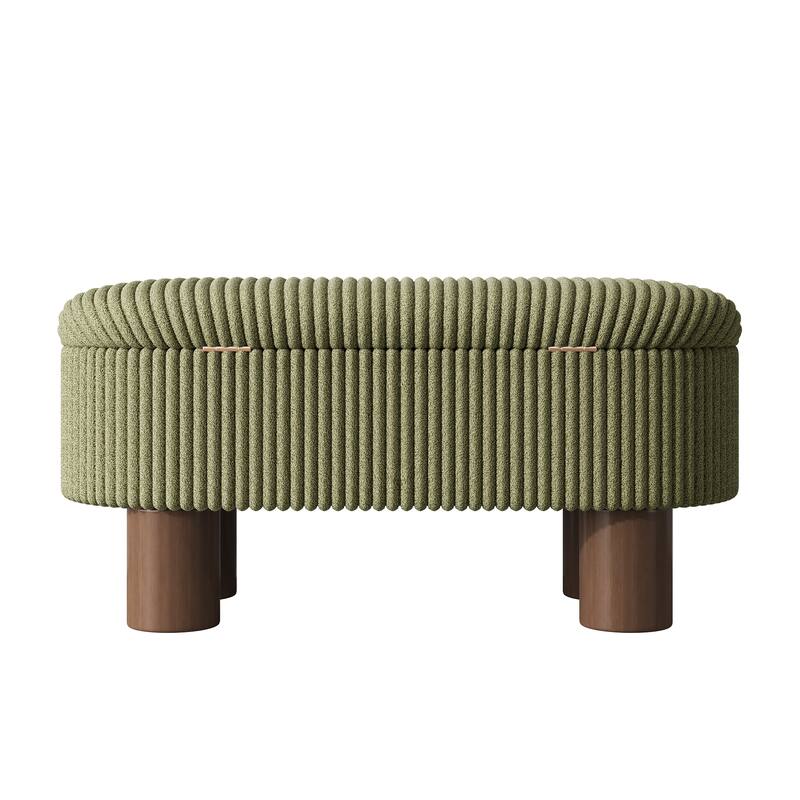 Modern Green Corduroy Storage Ottoman Bench, Great for Shoe Storage in Bedroom & Entryway