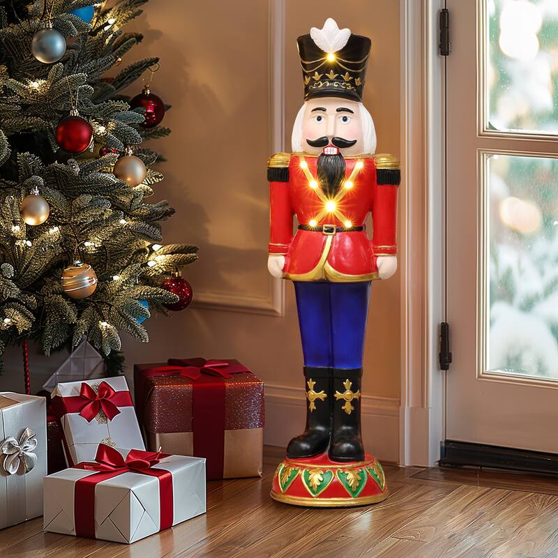 2Ft Tall Traditional Nutcracker Soldier in Red with Lights - 24.21" H x 7.28" W x 5.91" D - Multi