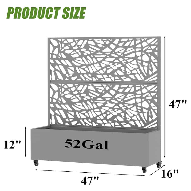 Metal Galvanized Planter Box with Trellis Privacy Screen Lockable Wheels