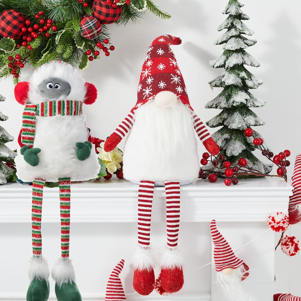 Glitzhome Christmas Hanukkah Fabric Gnome Shelf Sitter Holiday Decor