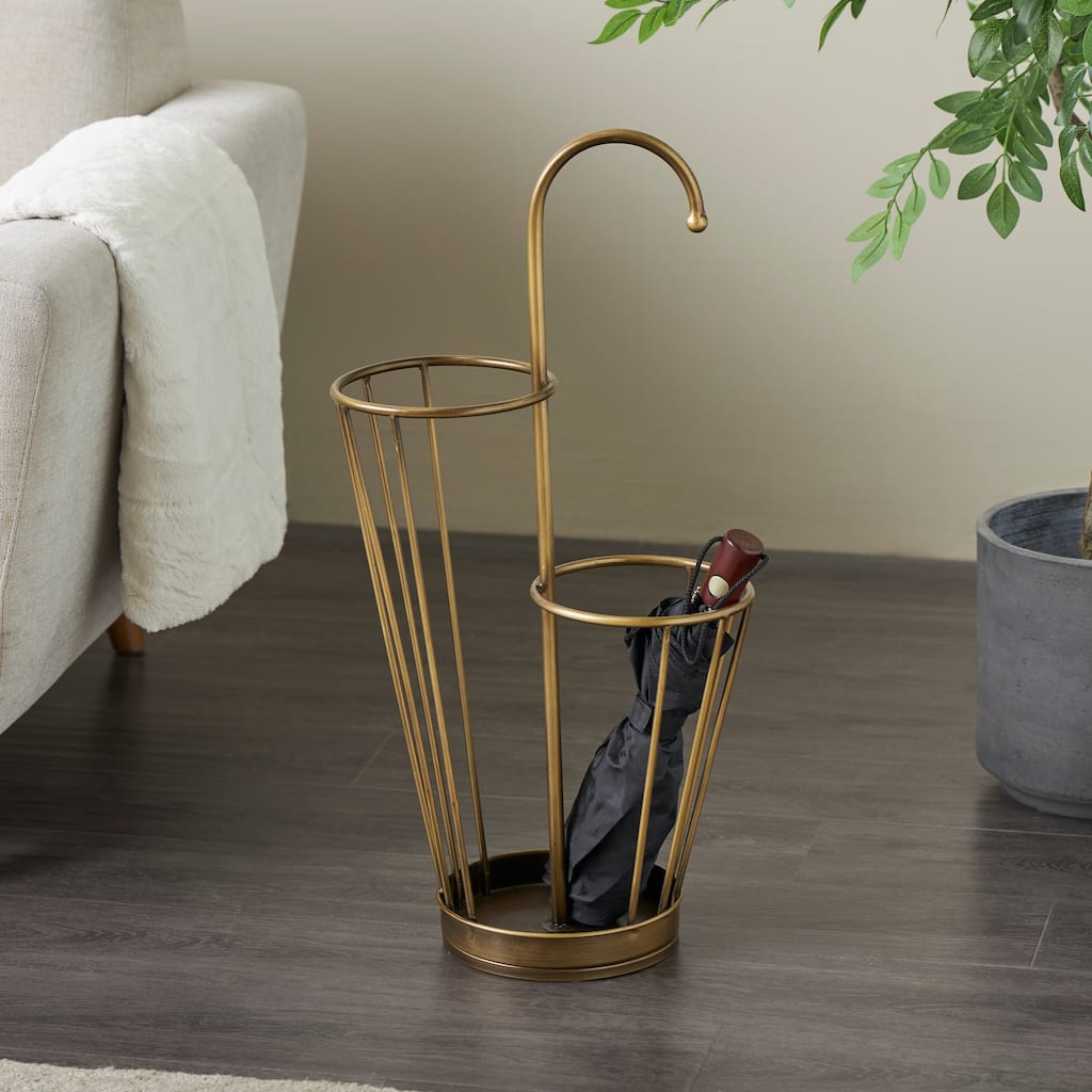 Gold or Black Metal 2 Section Umbrella Stand with Umbrella Shaped Handle