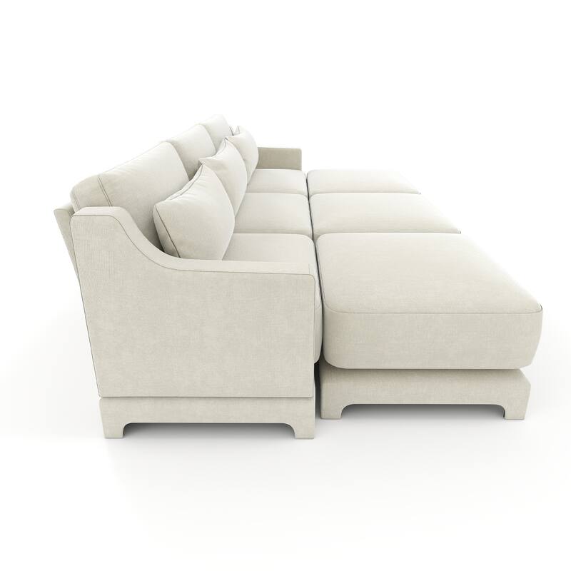 105.9" Chenille Ergonomic 3-Seater Sofa with 3 Ottomans & Lumbar Support