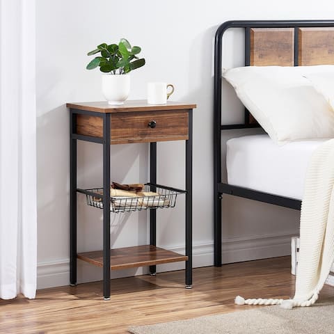 VELCEO 1-Drawer Mid-Century Tall Nightstands with Removable Basket and Low Shelf