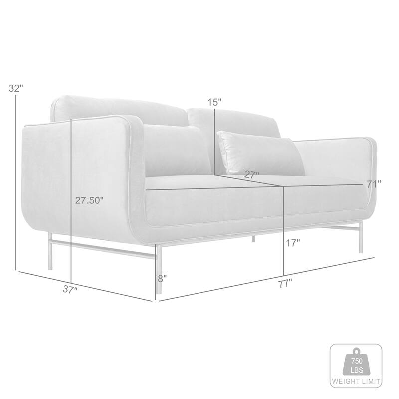 Lilou 77" Fabric or Velvet 3 Seater Sofa Sofa with Antique Brass Metal Legs